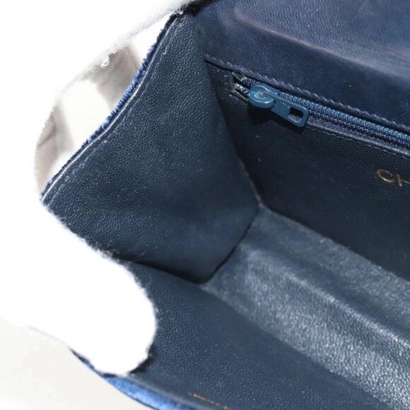 CHANEL Camellia Matelasse Flap Chain Bag Velor Navy Gold CC Auth bs29963V - Picture 11 of 16